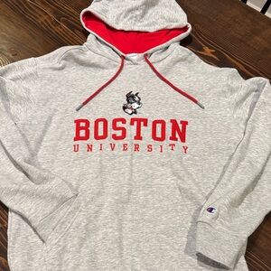 Champion Gray and Red Boston University Hoodie